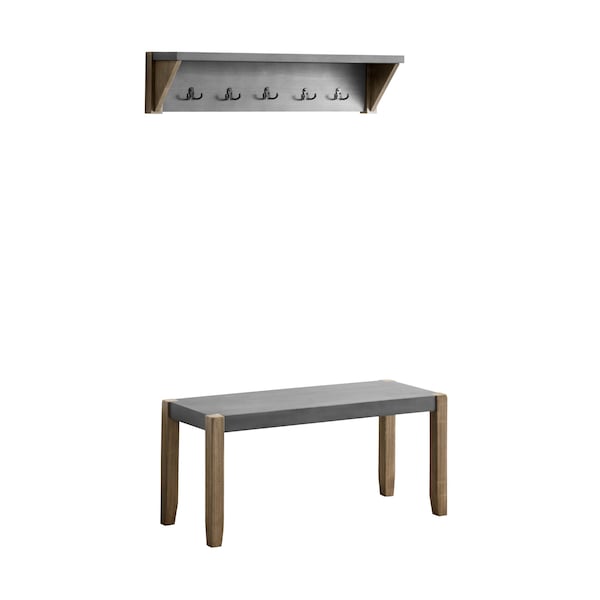 Alaterre Furniture Newport 40" Coat Hook with Shelf and Faux Concrete Bench Set - ANNP032971