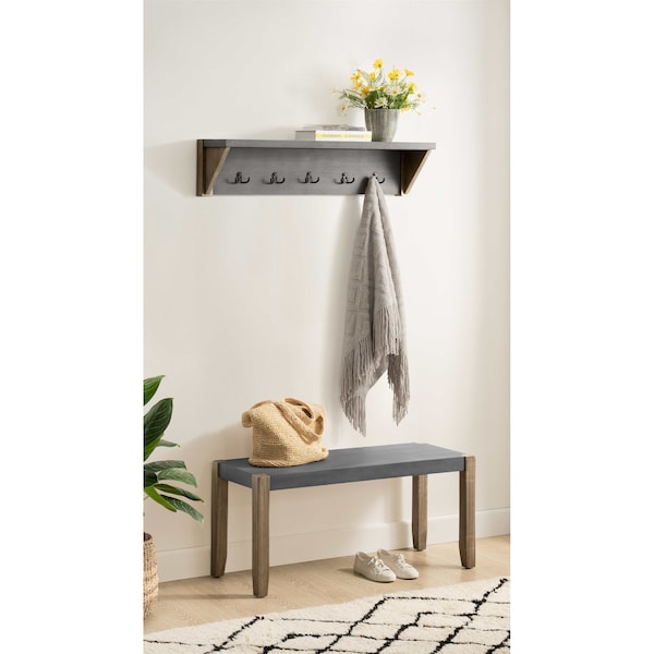 Alaterre Furniture Newport 40" Coat Hook with Shelf and Faux Concrete Bench Set - ANNP032971