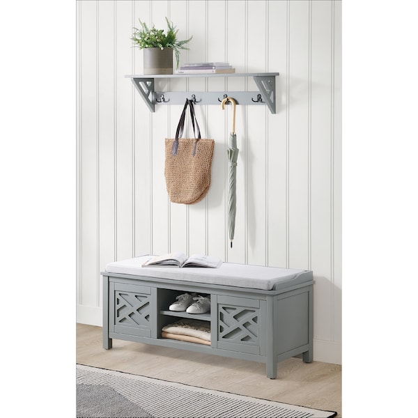 Alaterre Furniture Coventry Coat Hook with Storage Bench Hall Tree Set, Gray - ANCT050940