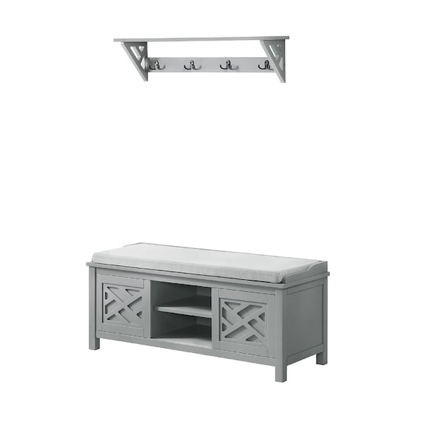 Alaterre Furniture Coventry Coat Hook with Storage Bench Hall Tree Set, Gray - ANCT050940