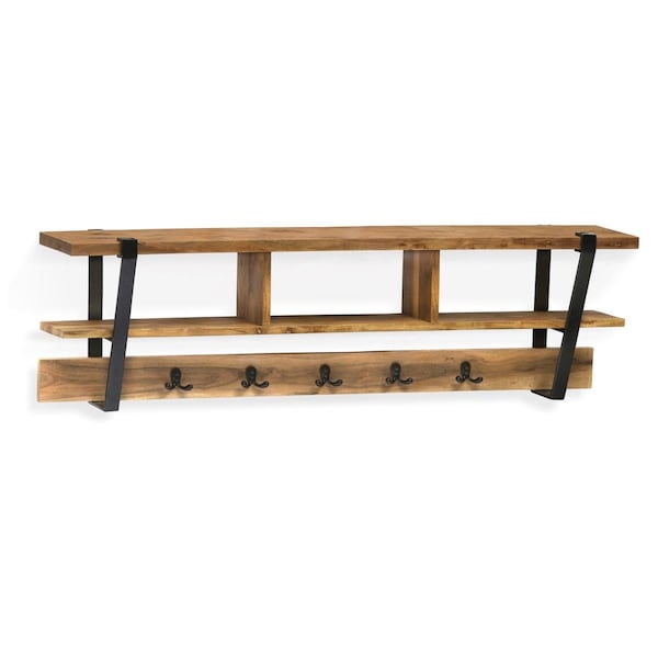 Fondo Ryegate Solid Wood with Metal Coat Hooks with Storage, Natural - FO3242108