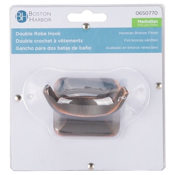 Boston Harbor 3653-35-07 Double Robe Hook, 2-Hook, Zinc, Venetian Bronze, Wall Mounting - 3653-35-07-SOU