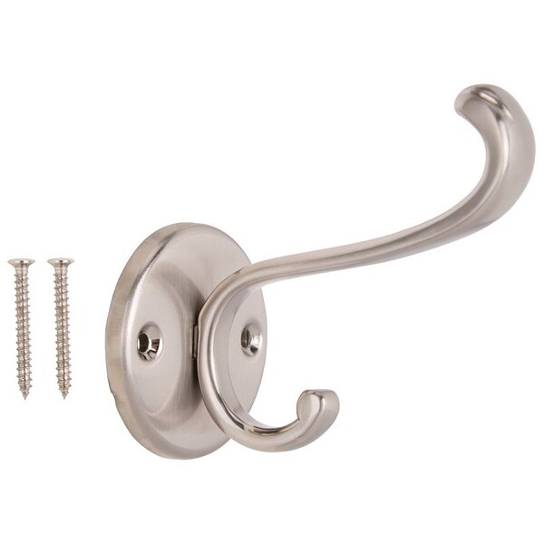 Prosource Coat and Hat Hook, 33 lb, 2-Hook, 1 in Opening, Zinc, Satin Nickel - H-031-SN