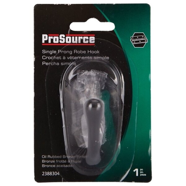 Prosource Coat and Hat Hook, 22 lb, 1-Hook, 1-1/8 in Opening, Zinc, Oil-Rubbed Bronze - H63ORB-PS