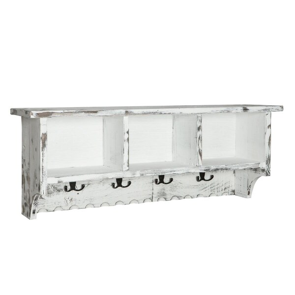 Fondo Country Cottage Coat Hooks with Storage Cubbies, White Antique - FO3238722