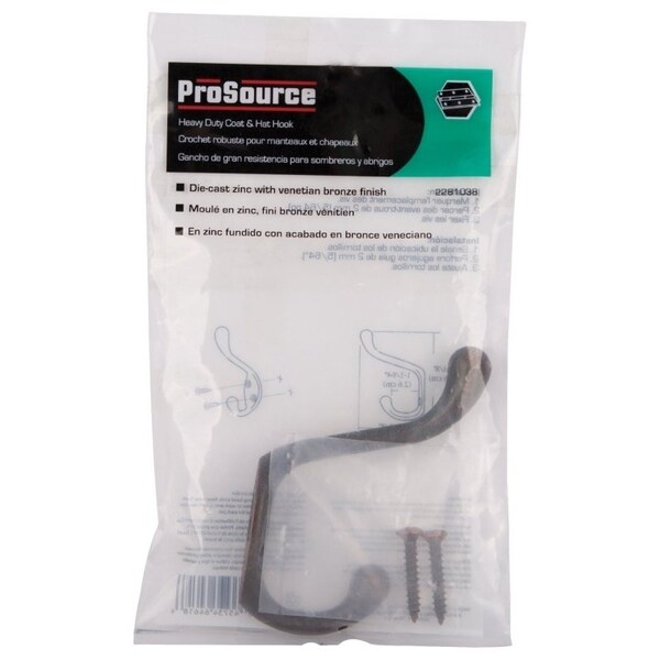 Prosource Coat and Hat Hook, 22 lb, 2-Hook, 1-1/64 in Opening, Zinc, Venetian Bronze - H6271007VB3L-PS