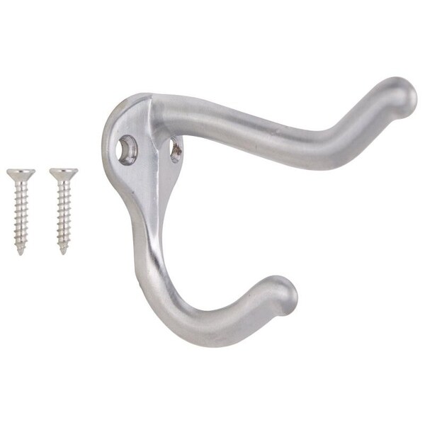 Prosource Coat and Hat Hook, 22 lb, 2-Hook, 1 in Opening, Zinc, Satin Chrome - H62-B075