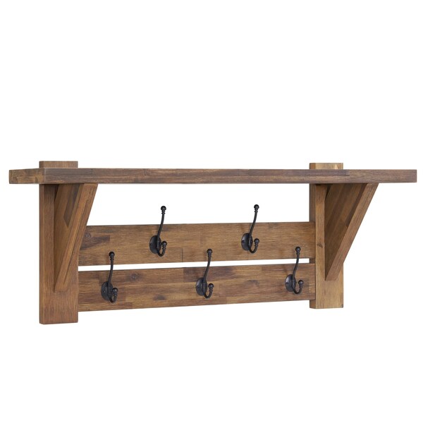 Alaterre Furniture Bethel Acacia Wood 40"W Coat Hook with Shelf - ANTR2930