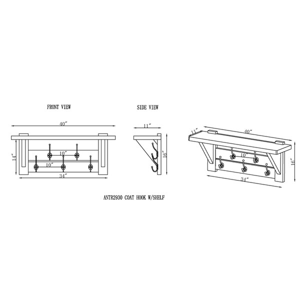 Alaterre Furniture Bethel Acacia Wood 40"W Coat Hook with Shelf - ANTR2930
