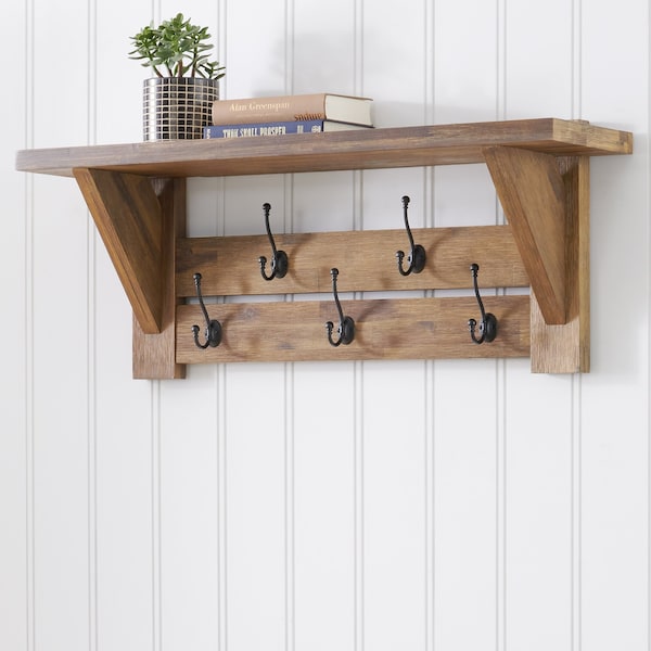 Alaterre Furniture Bethel Acacia Wood 40"W Coat Hook with Shelf - ANTR2930
