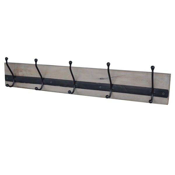 Amerihome 28in Mango Wood Coat Hanger with Iron Hooks - 27077088137