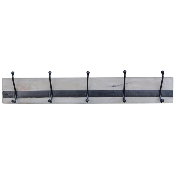 Amerihome 28in Mango Wood Coat Hanger with Iron Hooks - 27077088137