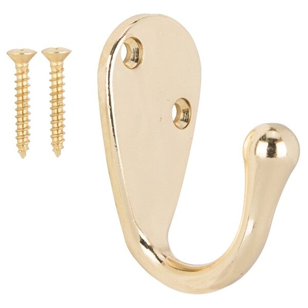 Prosource Coat and Hat Hook, 22 lb, 1-Hook, 1-1/8 in Opening, Zinc, Brass - H63PB-PS