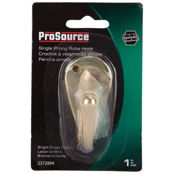 Prosource Coat and Hat Hook, 22 lb, 1-Hook, 1-1/8 in Opening, Zinc, Brass - H63PB-PS