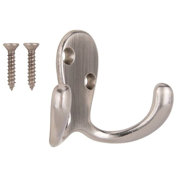 Prosource Coat and Hat Hook, 22 lb, 2-Hook, 7/8 in Opening, Zinc, Satin Nickel - 23263SNB3L-PS
