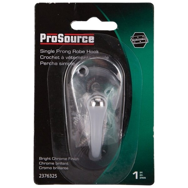 Prosource Coat and Hat Hook, 22 lb, 1-Hook, 1-1/8 in Opening, Zinc, Chrome - H63CH-PS
