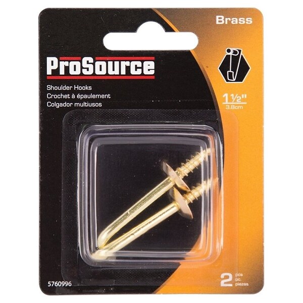 Prosource Shoulder Hook, 15/32 in Opening, 4.5 mm Thread, 2-1/16 in L, Brass, Brass - LR-403-PS