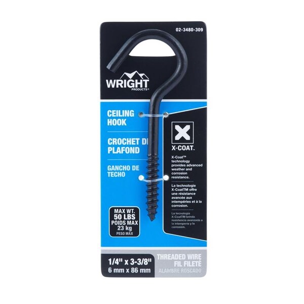 Wright Wright Medium Matte Black Steel 3-3/8 in. L Ceiling Hook 50 lb 1 pk - 02-3480-309