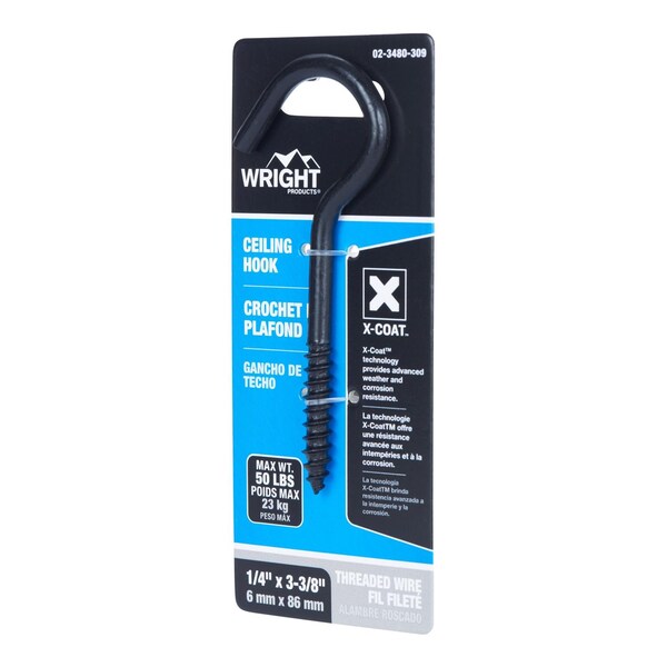 Wright Wright Medium Matte Black Steel 3-3/8 in. L Ceiling Hook 50 lb 1 pk - 02-3480-309