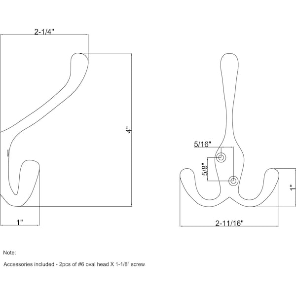Elements By Hardware Resources 4" Satin Nickel Large Triple Prong Wall Mounted Hook - YT40-400SN