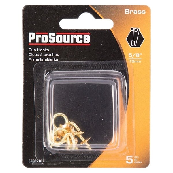Prosource Cup Hook, 9/32 in Opening, 2.5 mm Thread, 15/16 in L, Brass, Brass - LR-382-PS