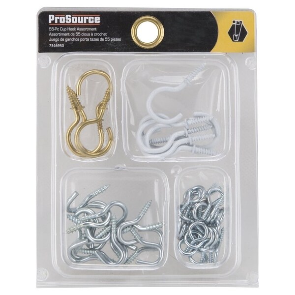 Prosource Cup Hook Set, Steel, Polished Brass/White Powder-Coated/Zinc - JL420023L