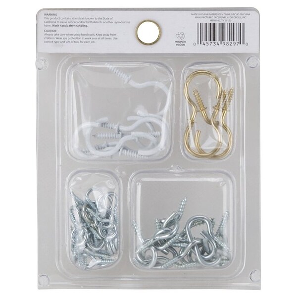 Prosource Cup Hook Set, Steel, Polished Brass/White Powder-Coated/Zinc - JL420023L
