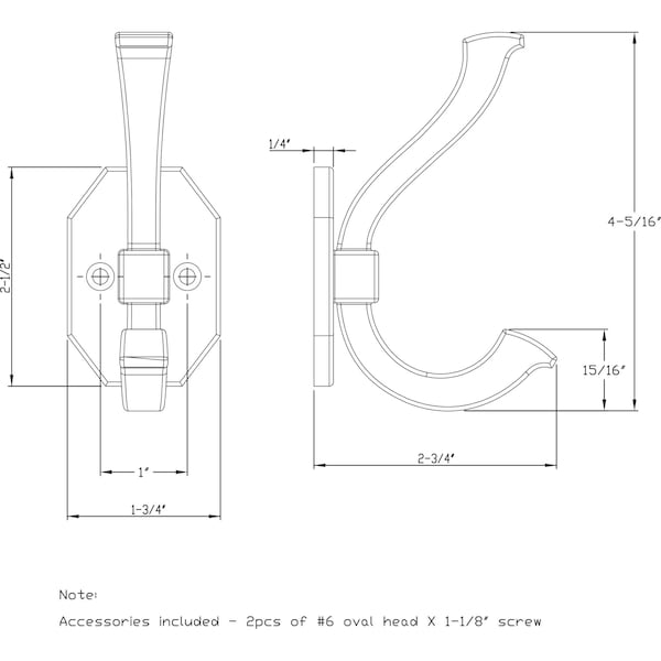 Elements By Hardware Resources 4-5/16" Brushed Oil Rubbed Bronze Emerald Double Prong Wall Mounted Hook - YD45-431DBAC