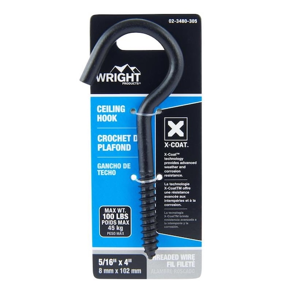 Wright Wright Medium Matte Black Black Steel 4 in. L Ceiling Hook 100 lb 1 pk - 02-3480-305