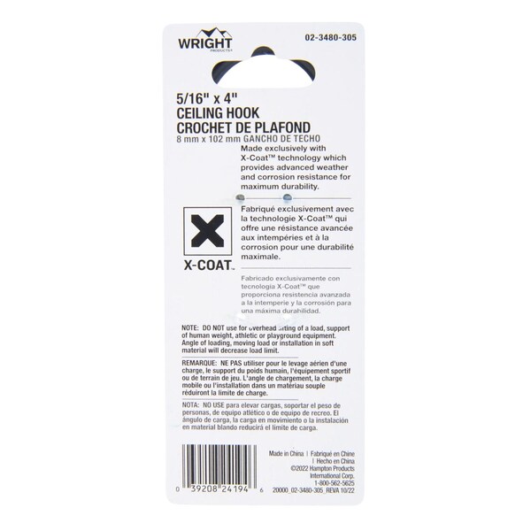 Wright Wright Medium Matte Black Black Steel 4 in. L Ceiling Hook 100 lb 1 pk - 02-3480-305