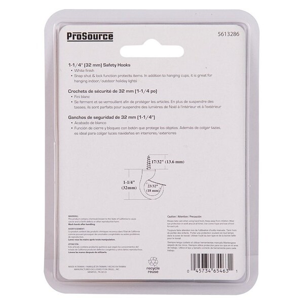 Prosource Cup Hook, 17/32 in Thread, 46 mm L, Zinc Alloy, White Painted - PH-122244-PS