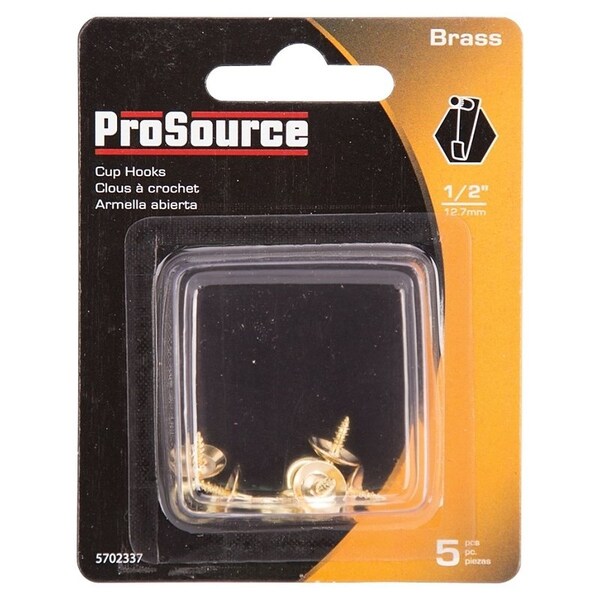 Prosource Cup Hook, 3/16 in Opening, 2.5 mm Thread, 3/4 in L, Brass, Brass - LR-381-PS