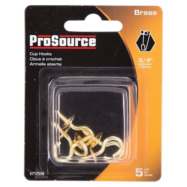 Prosource Cup Hook, 5/16 in Opening, 3 mm Thread, 1-1/8 in L, Brass, Brass - LR-383-PS