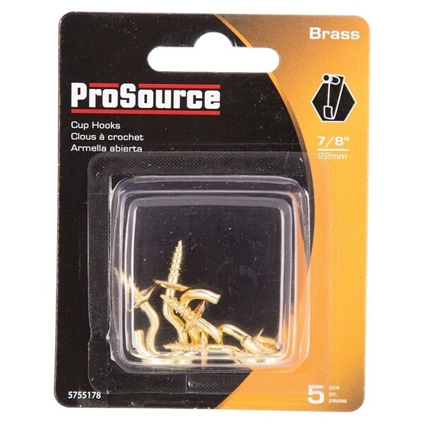 Prosource Cup Hook, 11/32 in Opening, 3.2 mm Thread, 1-1/4 in L, Brass, Brass - LR-391-PS