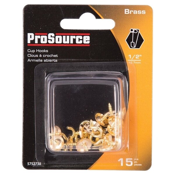 Prosource Cup Hook, 3/16 in Opening, 2.5 mm Thread, 3/4 in L, Brass, Brass - LR-388-PS