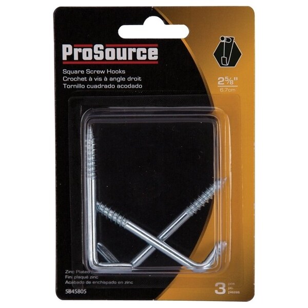 Prosource Screw Hook, 5/8 in Opening, 5.3 mm Thread, 2-5/8 in L, Steel, Zinc - LR-396-PS