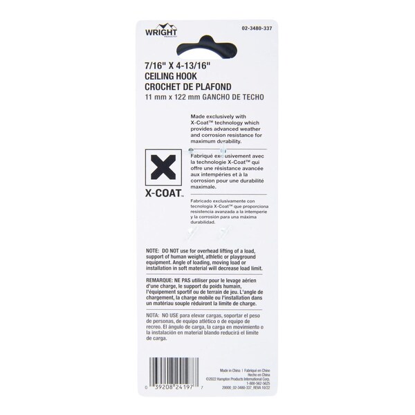 Wright Wright Medium Matte Black Steel 4-13/16 in. L Ceiling Hook 200 lb 1 pk - 02-3480-337