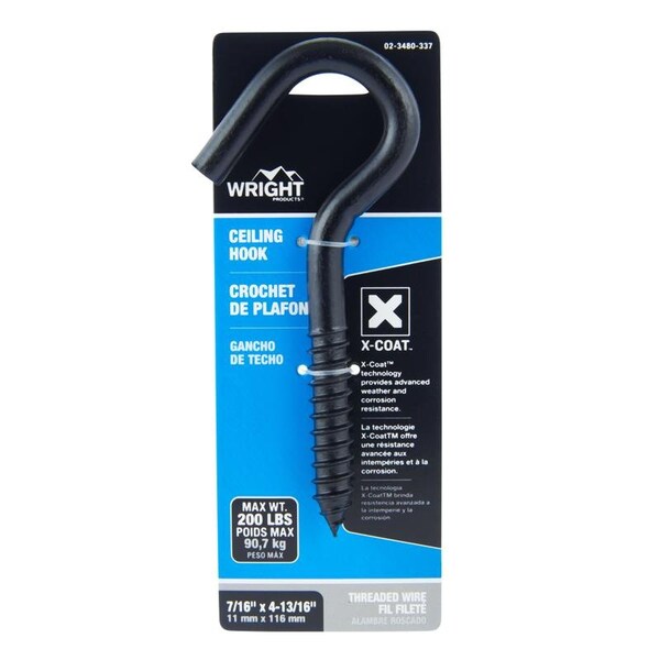 Wright Wright Medium Matte Black Steel 4-13/16 in. L Ceiling Hook 200 lb 1 pk - 02-3480-337