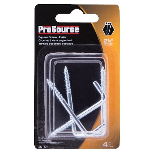 Prosource Screw Hook, 9/16 in Opening, 4.5 mm Thread, 2-1/4 in L, Steel, Zinc - LR-397-PS