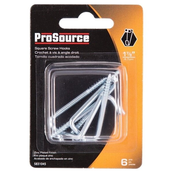 Prosource Screw Hook, 9/16 in Opening, 3.8 mm Thread, 1-7/8 in L, Steel, Zinc - LR-398-PS