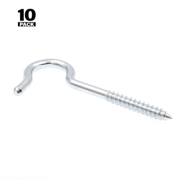 Prime-Line Round Bend Screw Hooks, 1/4 in. X 4-1/8 in., Zinc Plated Steel, PK10 - 9068359