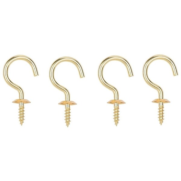 Prosource Cup Hook, 15/32 in Opening, 3.5 mm Thread, 1-1/2 in L, Brass, Brass - LR-385-PS