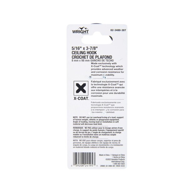 Wright Wright Medium Matte Black Steel 3-7/8 in. L Ceiling Hook 80 lb 1 pk - 02-3480-307