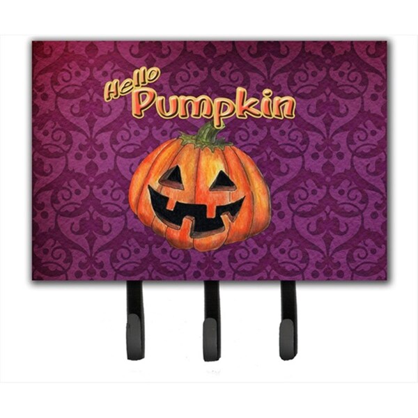 Carolines Treasures 6 x 9 In. Hello Pumpkin Halloween Leash or Key Holder - SB3017TH68
