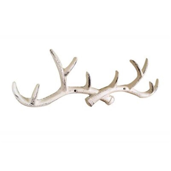 Handcrafted Model Ships 15 in. Whitewashed Cast Iron Antler Wall Hooks - K-0962-W