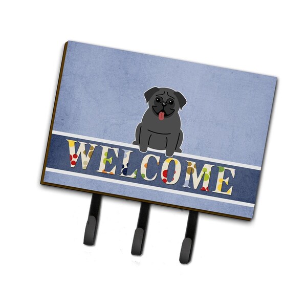 Carolines Treasures Pug Black Welcome Leash or Key Holder - BB5587TH68