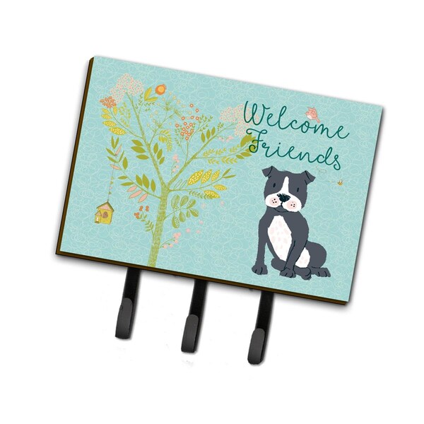 Carolines Treasures Welcome Friends Black Staffie Leash or Key Holder, 6 x 2 x 9 in. - BB7623TH68