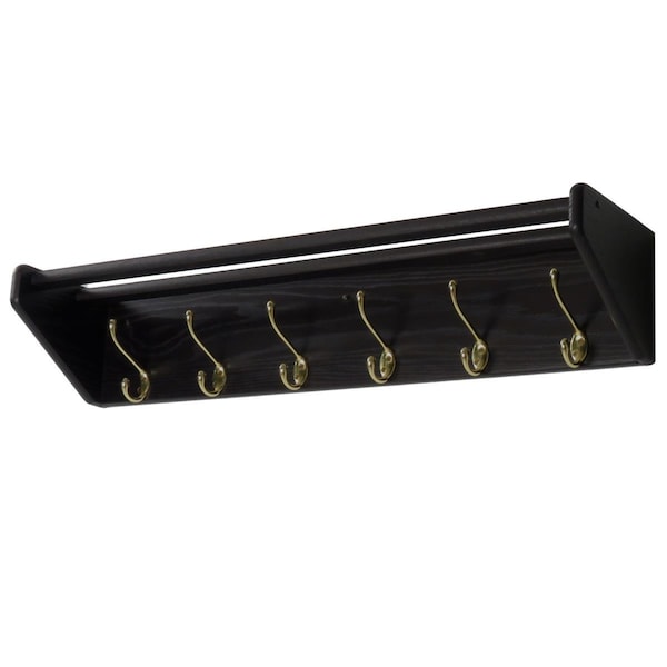 Palacedesigns 6 Hook Shelf, Brass Hooks - Black - PA3259805