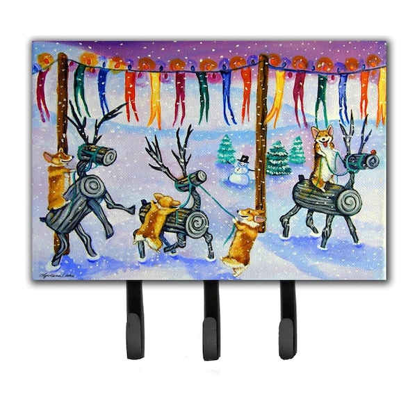 Carolines Treasures Corgi Log Reindeer Race Christmas Leash or Key Holder - 7443TH68