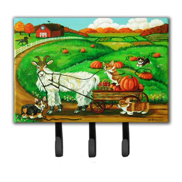 Carolines Treasures Corgi Pumpkin Ride With Goat Leash or Key Holder - 7414TH68